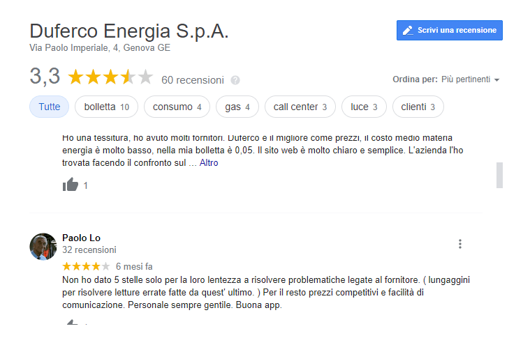 Duferco Energia Recensioni