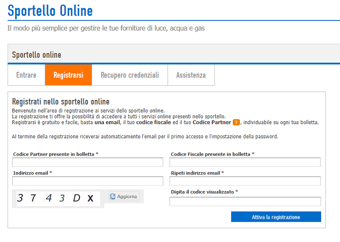 Registrazione Sportello Dolomiti Energia