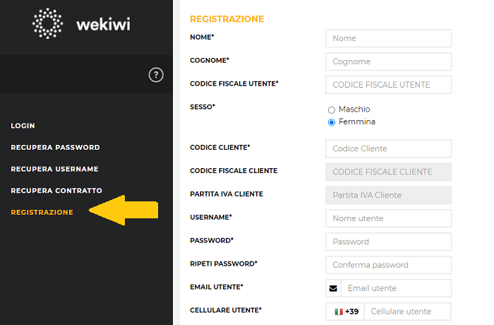 Registrazione Area Clienti Wekiwi